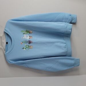 Oversized Shein Blue PLANTS Crewneck Sweatshirt Soft Fleece lining Small